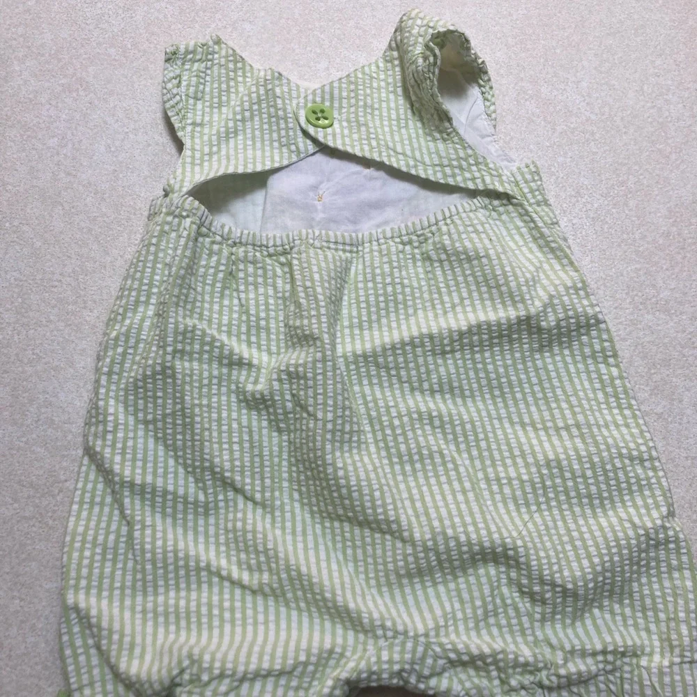Gymboree Green Striped Romper with Tree & Bee Applique